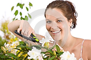 Gardening - woman cutting flower with shears photo