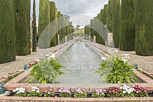Gardens of Alcazar de los Reyes Cristianos in Cordoba, Spain
