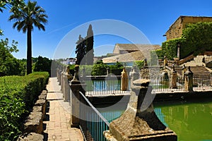 Gardens of Alcazar de los Reyes Cristianos, Cordoba, Spain. The place is declared UNESCO World Heritage Site. CORDOBA, SPAIN