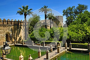 Gardens of Alcazar de los Reyes Cristianos, Cordoba, Spain. The place is declared UNESCO World Heritage Site. CORDOBA, SPAIN