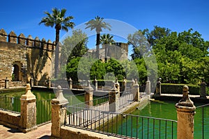 Gardens of Alcazar de los Reyes Cristianos, Cordoba, Spain. The place is declared UNESCO World Heritage Site. CORDOBA, SPAIN