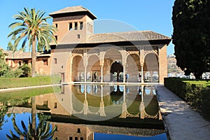 Gardens of Alhambra Palace in Granada. Spanish, architecture.