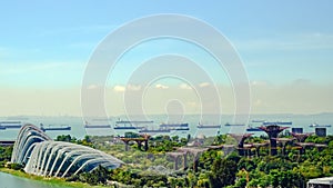 Gardens by the Bay, Bay Area, Singapore, Asia. Aerial view of Park with Domes and Supertrees.