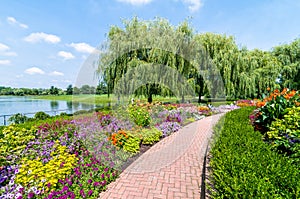 Gardens of Chicago Botanic Garden at spring time, USA