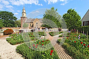 Gardens at Colonial Williamsburg in front of Bruton Parish Church