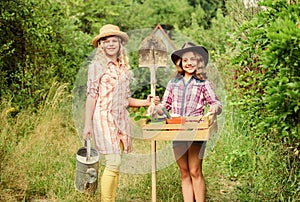 Gardens great place cultivate meaningful and fun learning experience for children. Kids girls with tools for gardening