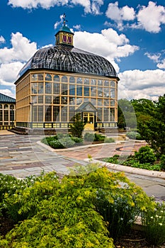 Gardens and the Howard Peters Rawlings Conservatory in Druid Hill Park, Baltimore, Maryland.