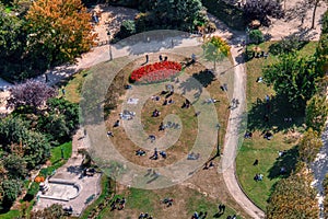 Gardens near the Eiffel tower seen from above, in Paris, France