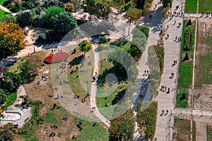 Gardens near the Eiffel tower seen from above, in Paris, France