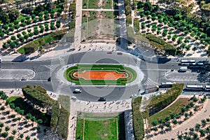 Gardens near the Eiffel tower seen from above, in Paris, France