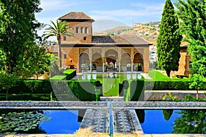 Gardens of the Partal Palace at the Alhambra, Granada, Spain