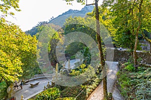 Gardens at Quinta da Regaleira palace in Sintra, Portugal