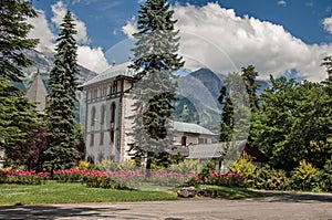 Gardens in Saint-Gervais-Les-Bains with alpine mountains landscape photo