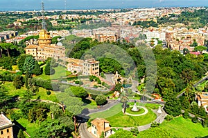 Gardens of Vatican, Rome, Italy. View of Vatican City from St Peter Basilica