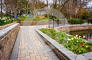 Gardens and walkway at Wilde Lake Park, in Columbia, Maryland.