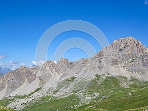 Gardetta - Scenic mtb trail with view of Rocca La Meja on the Italy French border in Maira valley in the Cottian Alps, Piedmont