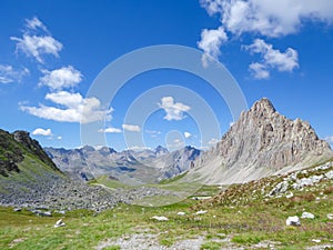Gardetta - Scenic mtb trail with view of Rocca La Meja on the Italy French border in Maira valley in the Cottian Alps, Piedmont