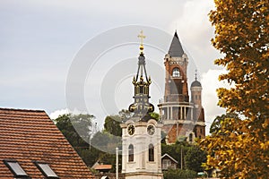 Gardos Tower and orthodox church in Zemun,Serbia photo