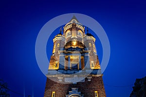 Gardos Tower seen at night in Zemun, Belgrade, Serbia