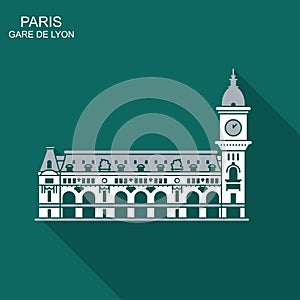 Gare de Lyon in Paris. Vector con with long shadow