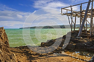 Gargano coast:bay of Vieste.Apulia, ITALY. View from a trebuchet abandoned