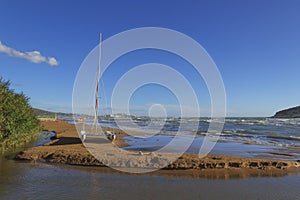 Gargano coast: Portonuovo beach; in the background Vieste.-Apulia ITALY-