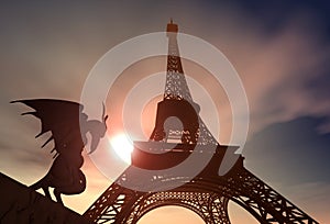 Gargoyle and Eiffel Tower