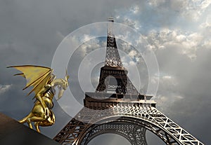 Gargoyle and Eiffel Tower