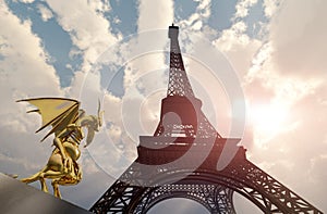 Gargoyle and Eiffel Tower