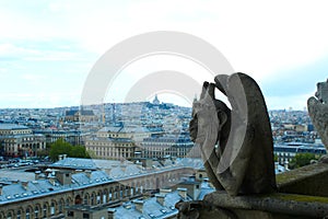 Gargoyle Looking Over Paris from Notre Dame Cathedral. Paris, France