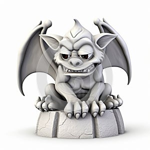 Gargoyle, mythical scary creature, funny cute cartoon 3d illustration on white background