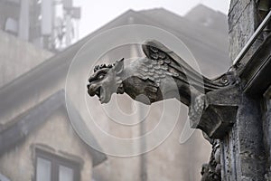 Gargoyle statue, chimeras, in the form of a medieval winged monster, from the royal castle in Bana hill, tourism site in Da Nang,