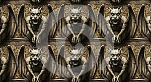 Gargoyle Stone Sculpture Repeating Pattern