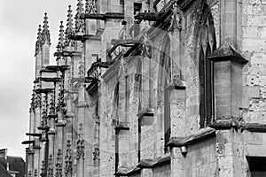 Gargoyles decorate the facade of Saint-Jacques church in Lisieux (France)