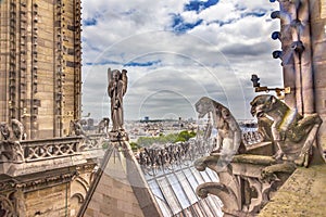Gargoyles Statue Roof Notre Dame Church Before Fire Paris France