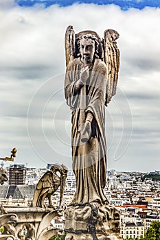 Gargoyles Statue Roof Notre Dame Church Before Fire Paris France