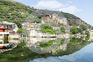 Garh Palace and Taragarh Fort from Nawal Sagar lake, Bundi, India