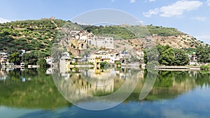 Garh Palace and Taragarh Fort from Nawal Sagar lake, Bundi, India