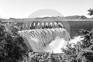 The Gariep Dam overflowing. Monochrome
