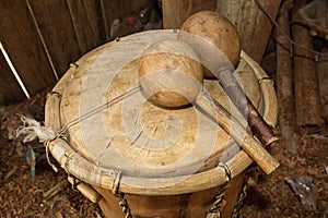 Garifuna drum and maraca in Honduras photo