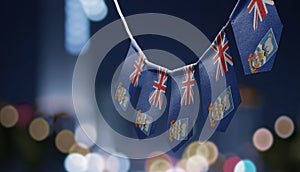 A garland of Falkland Islands national flags on an abstract blurred background