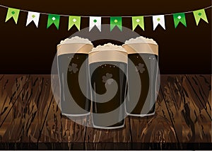 Garland of flags with clover. A glass of dark beer. Invitation t