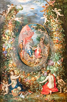 Garland of Fruit surrounding a Depiction of Cybele, painting by Jan Brueghel the Elder, Hendrik van Balen