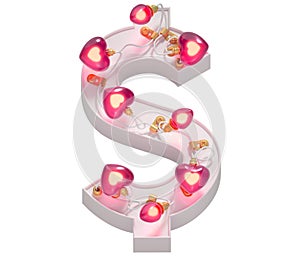 Garland light font. Valentines day. Dollar symbol