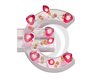 Garland light font. Valentines day. Euro symbol