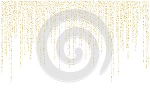 Garland lights gold glitter hanging vertical lines vector holiday background.