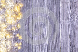 Garland Lights Wood Background, Light Wooden Board Texture