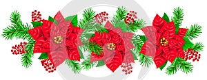 Garland Poinsettia branch fir red berries holly