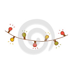 Garland with red, yellow and green glowing bulbs. Vector