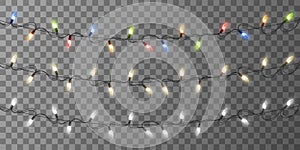 Garlands, Christmas decorations lights effects. Isolated vector design elements. Glowing lights for Xmas Holiday
